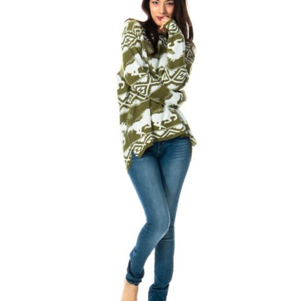 RVCA Buddy Horse Print Sweater Avocado (Green) M/L
